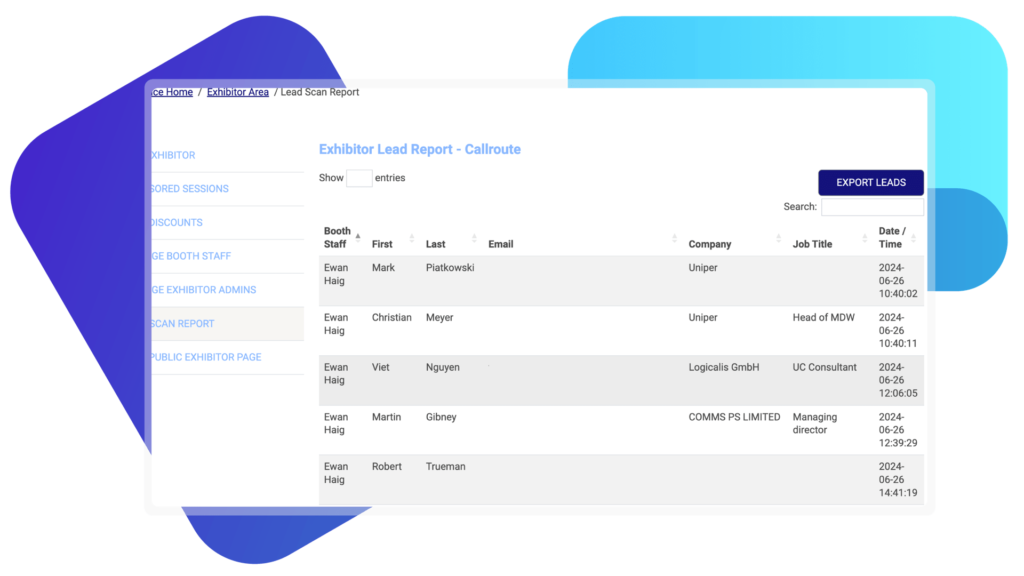 Export scans and lead in real time