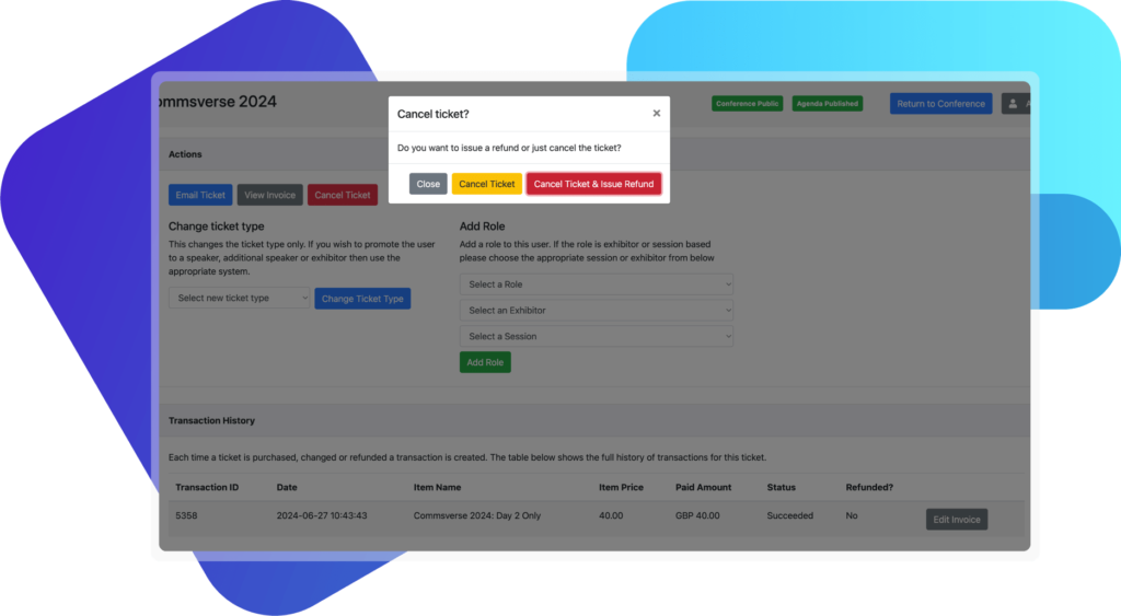 Event transaction history and data