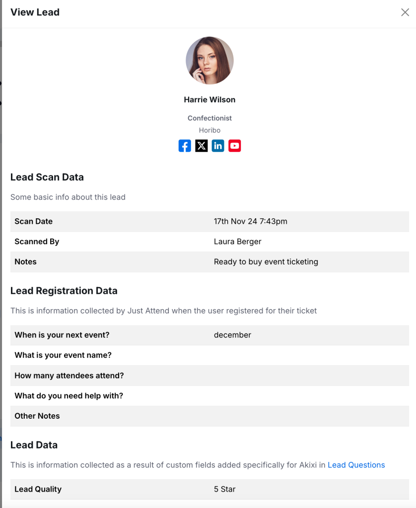 Retrieve your lead data from the web portal at any time and export to CSV.