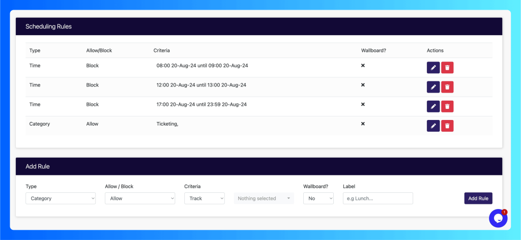 Create custom rules based on sessions, categories, and timings