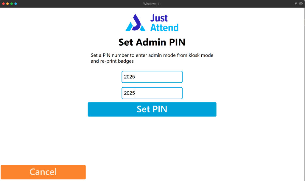 Set your kiosk pin