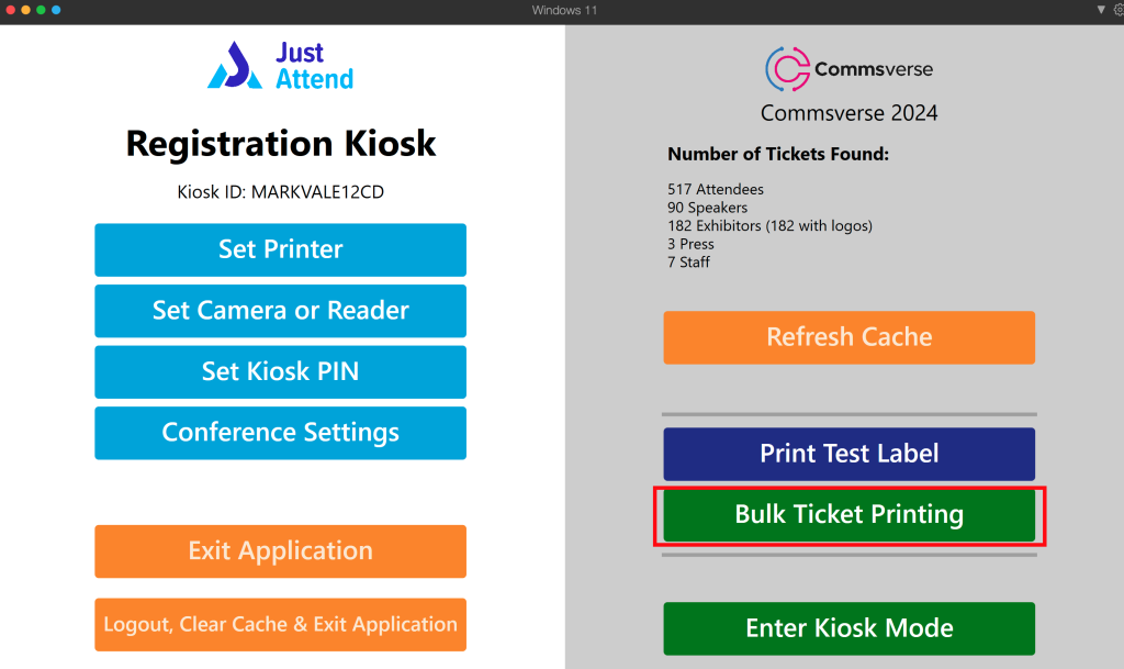 bulk event badge printing feature.