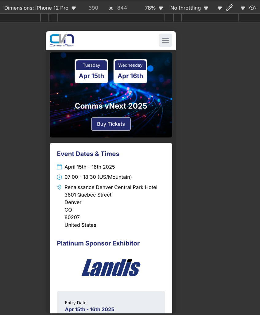 Responsive, mobile friendly event website