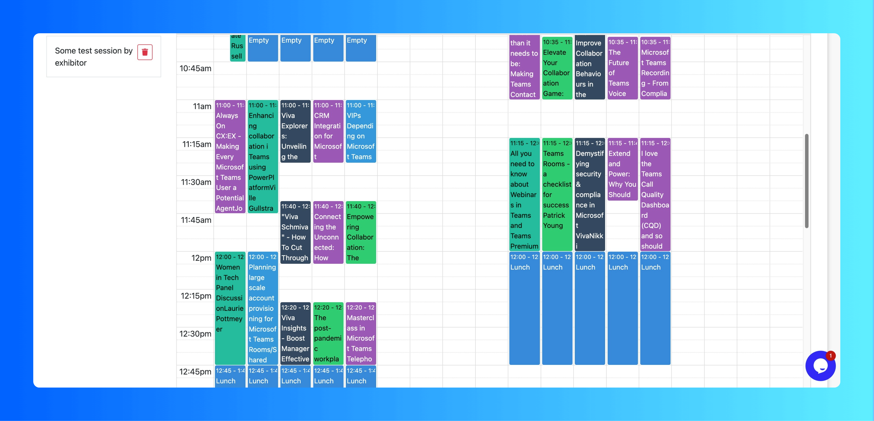 Using our drag and drop schedule builder in the event platform admin portal.