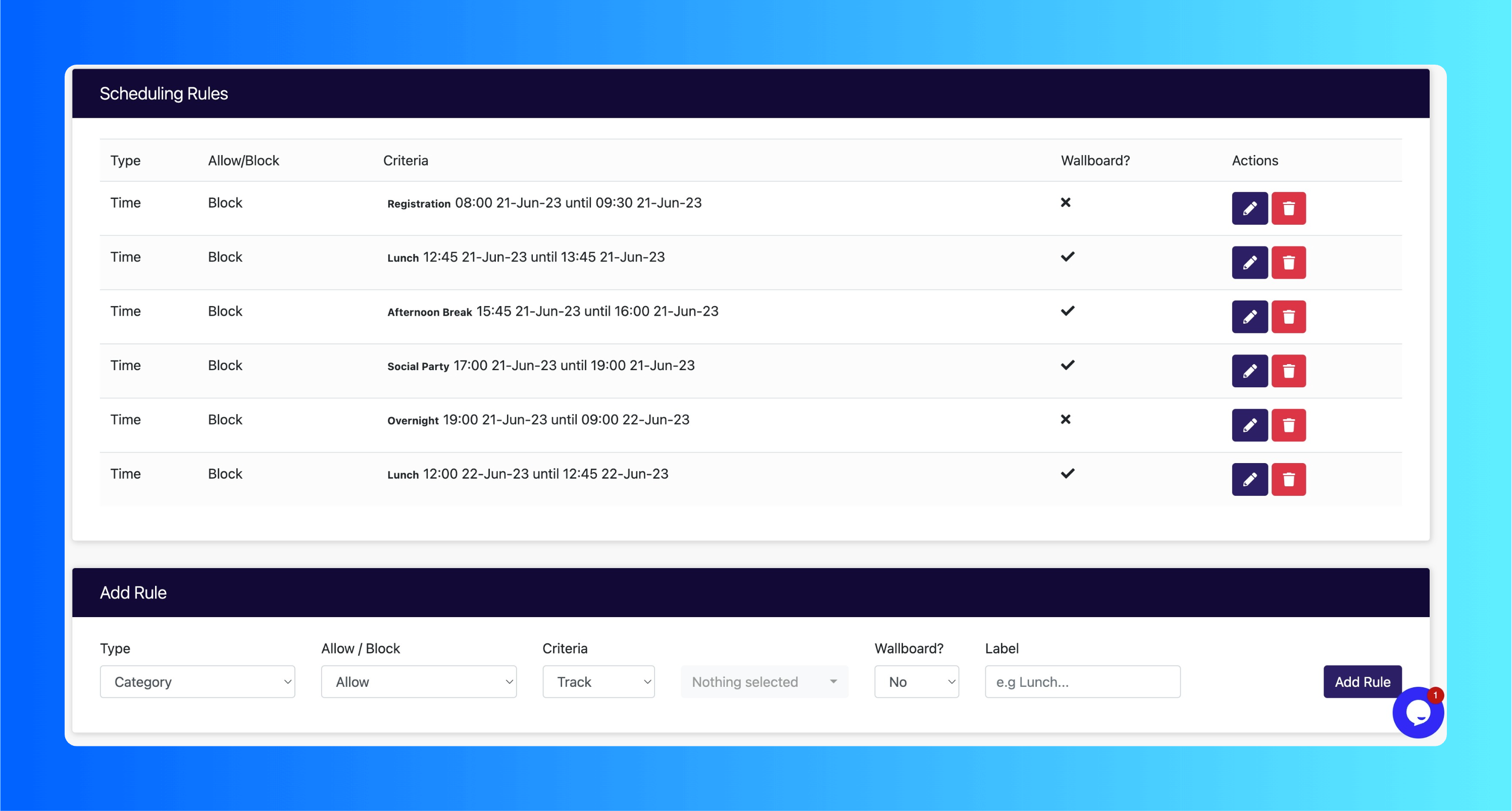 Create session planning rules to automatically schedule session on the conference agenda in the event platform admin.