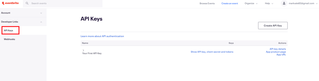 Generate Eventbrite API Key